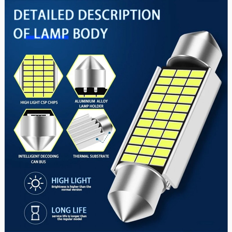 Фото 8. C5w/c10w светодиодная авто лампа салона, багажника, номера 12-14 вольт- 42, 39, 36, 31 мм