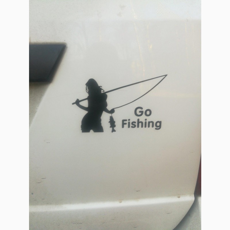 Фото 2. Наклейка на авто Девушка на рыбалке Черная