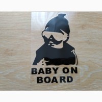 Наклейка Baby on board Белая светоотражающая на авто