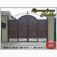 Ворота филенчатые «шоколадка» под заказ, кованые, художественная ковка