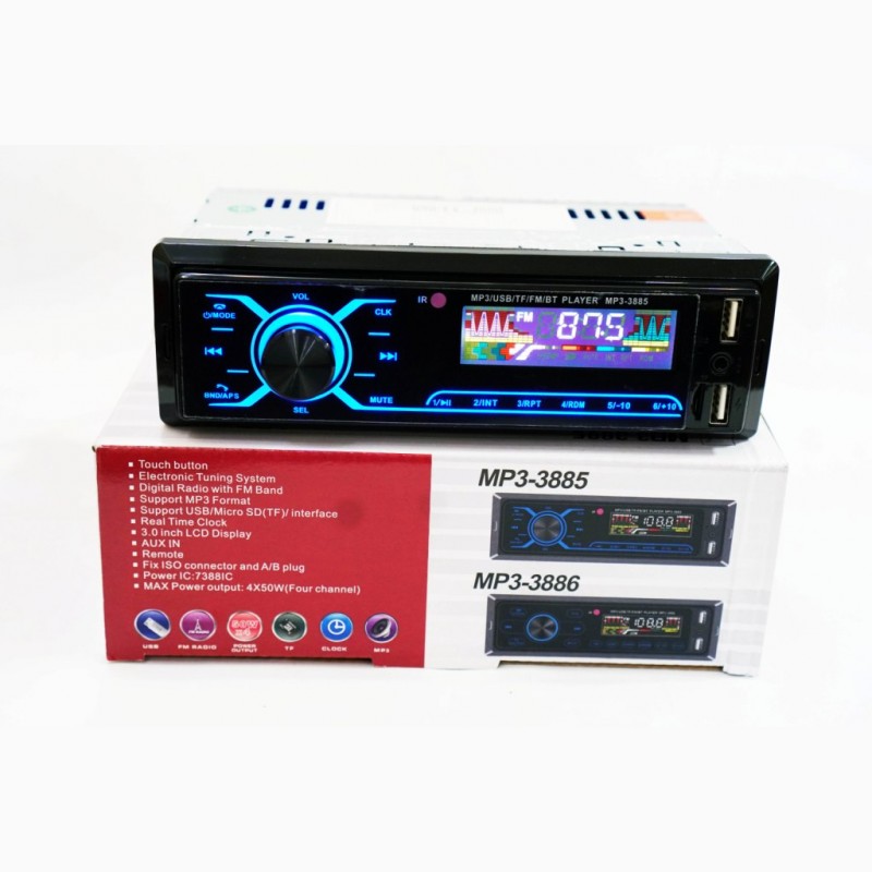 Фото 6. Автомагнитола Pioneer 3885 ISO - 2хUSB, Bluetooth, FM, microSD, AUX сенсорная магнитола